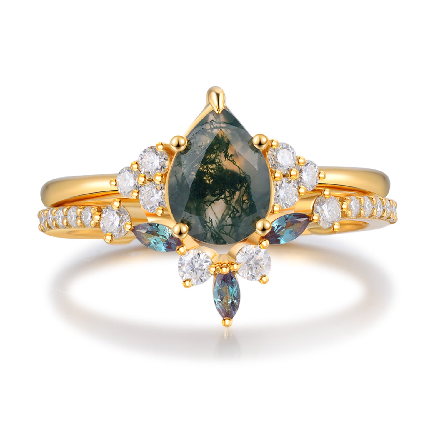 K Gold Natural Moss Agate Ring