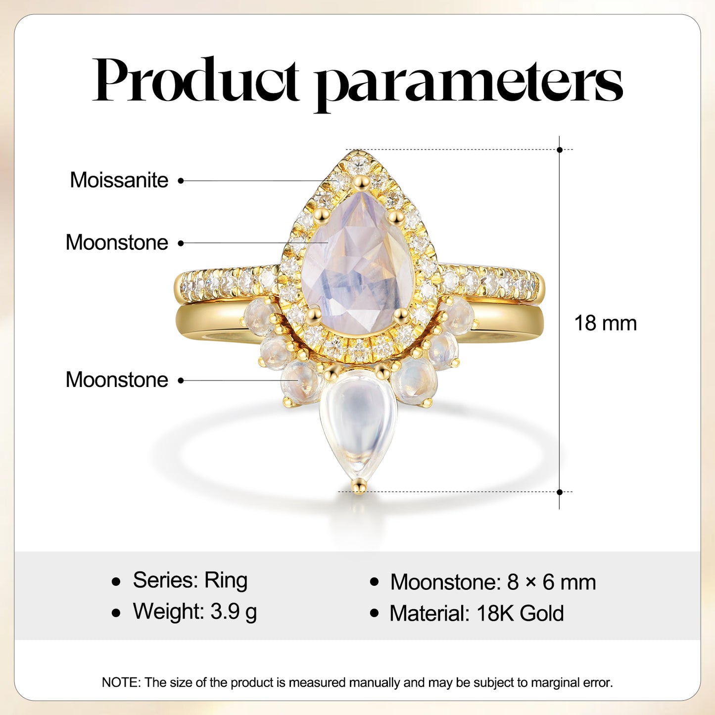 K Gold Natural Moonstone Ring