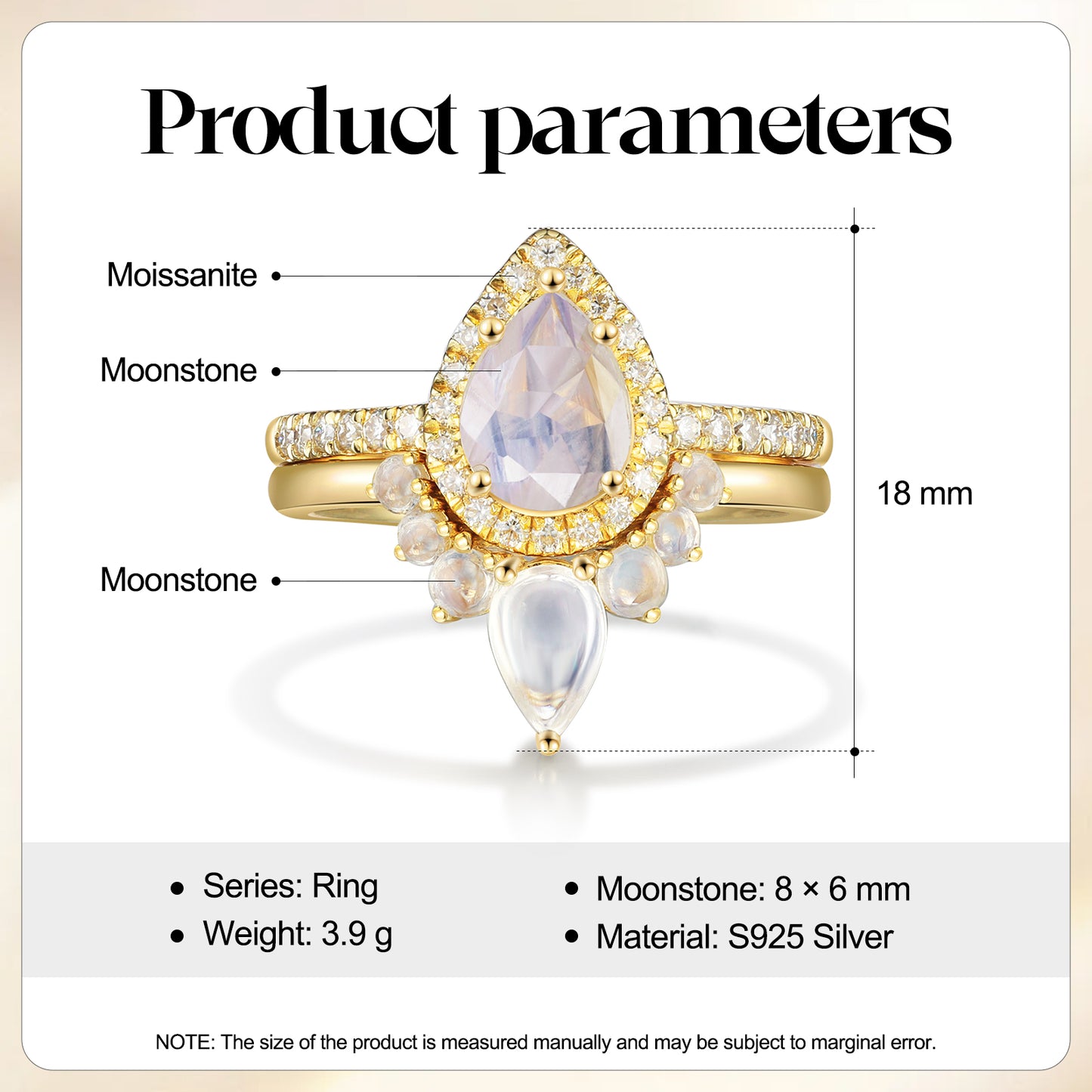 K Gold Natural Moonstone Ring