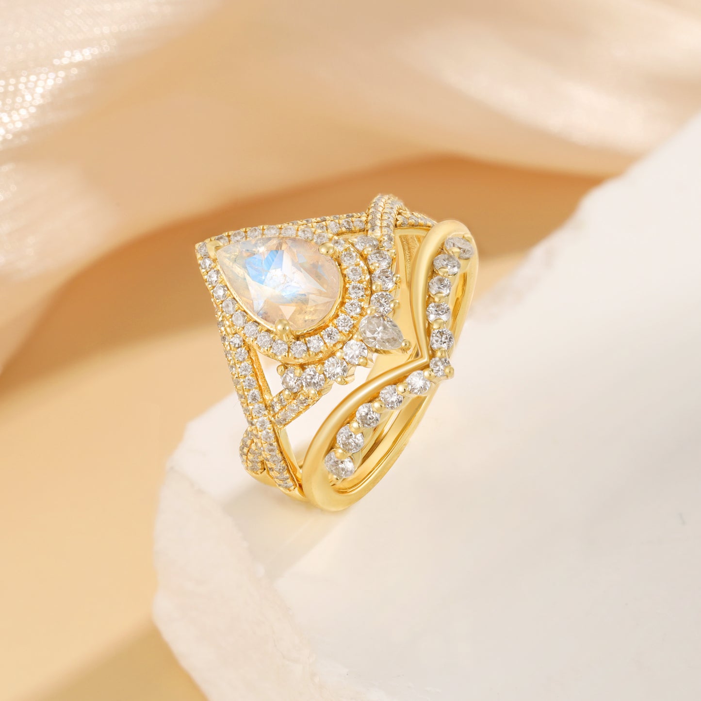 K Gold Natural Moonstone Ring