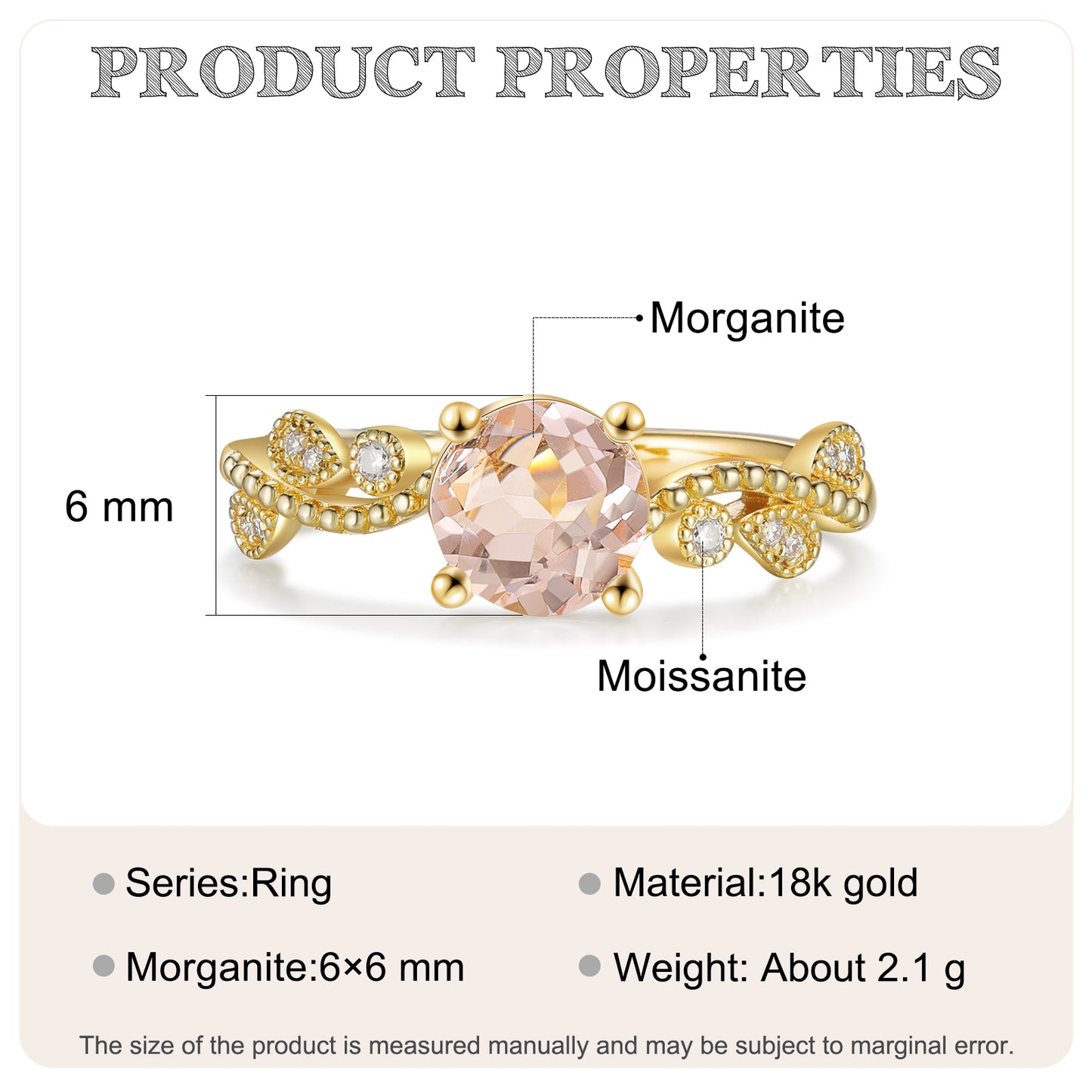 K Gold Natural Morganite Ring