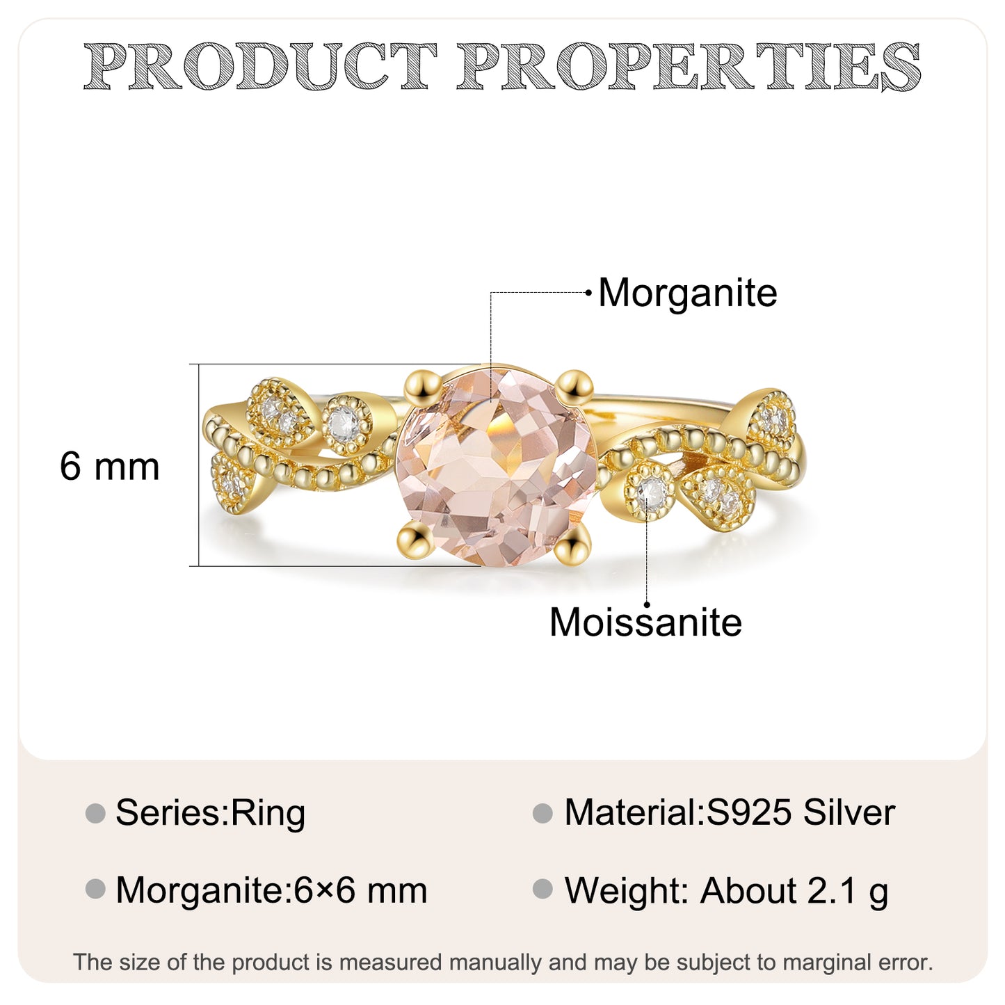 K Gold Natural Morganite Ring