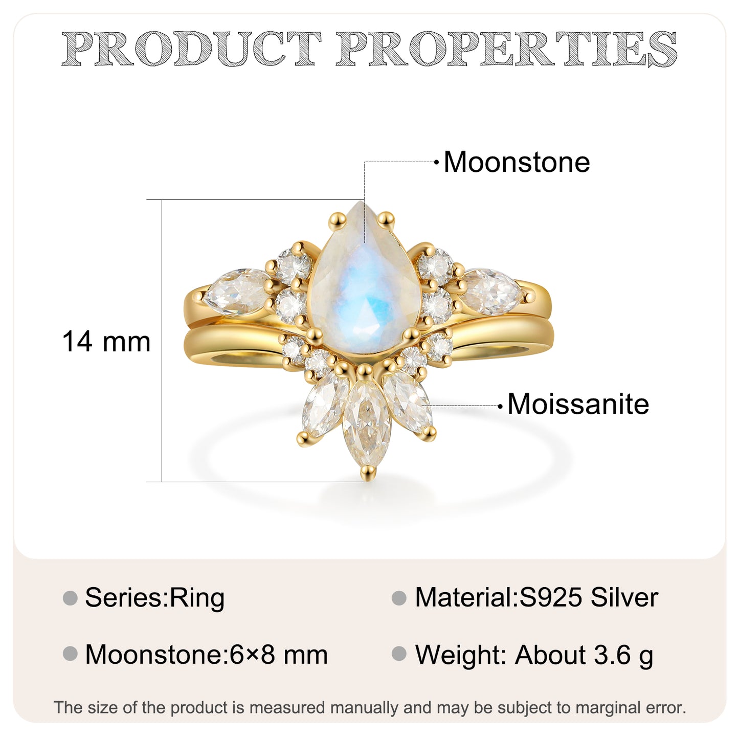 K Gold Natural Moonstone Ring