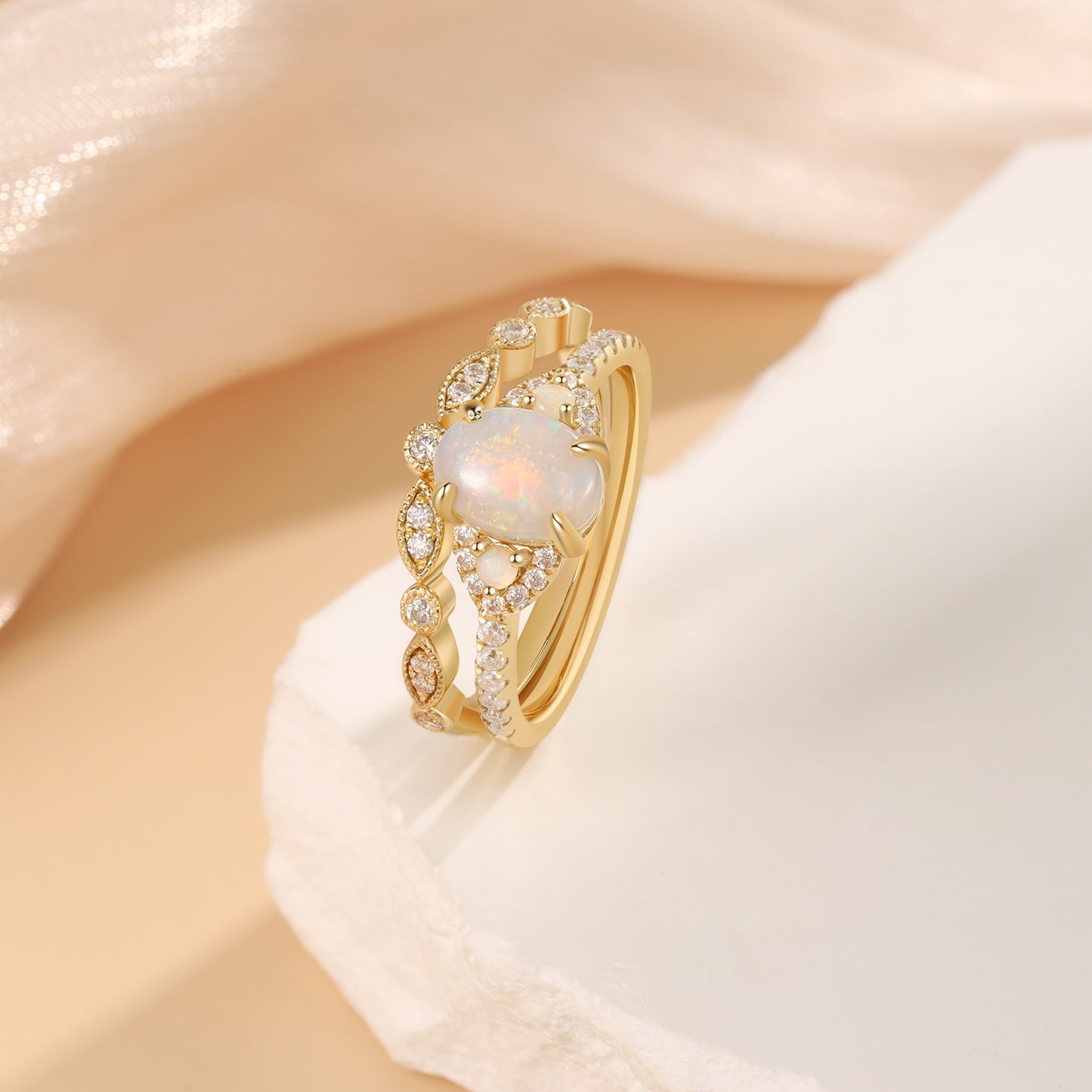 K Gold Natural Opal Stone Ring