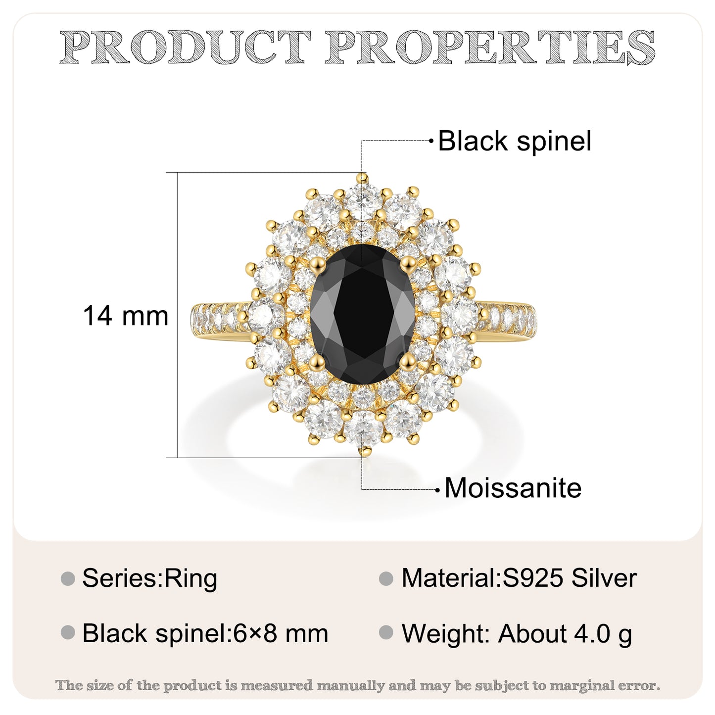 K Gold Natural Black Spinel Ring