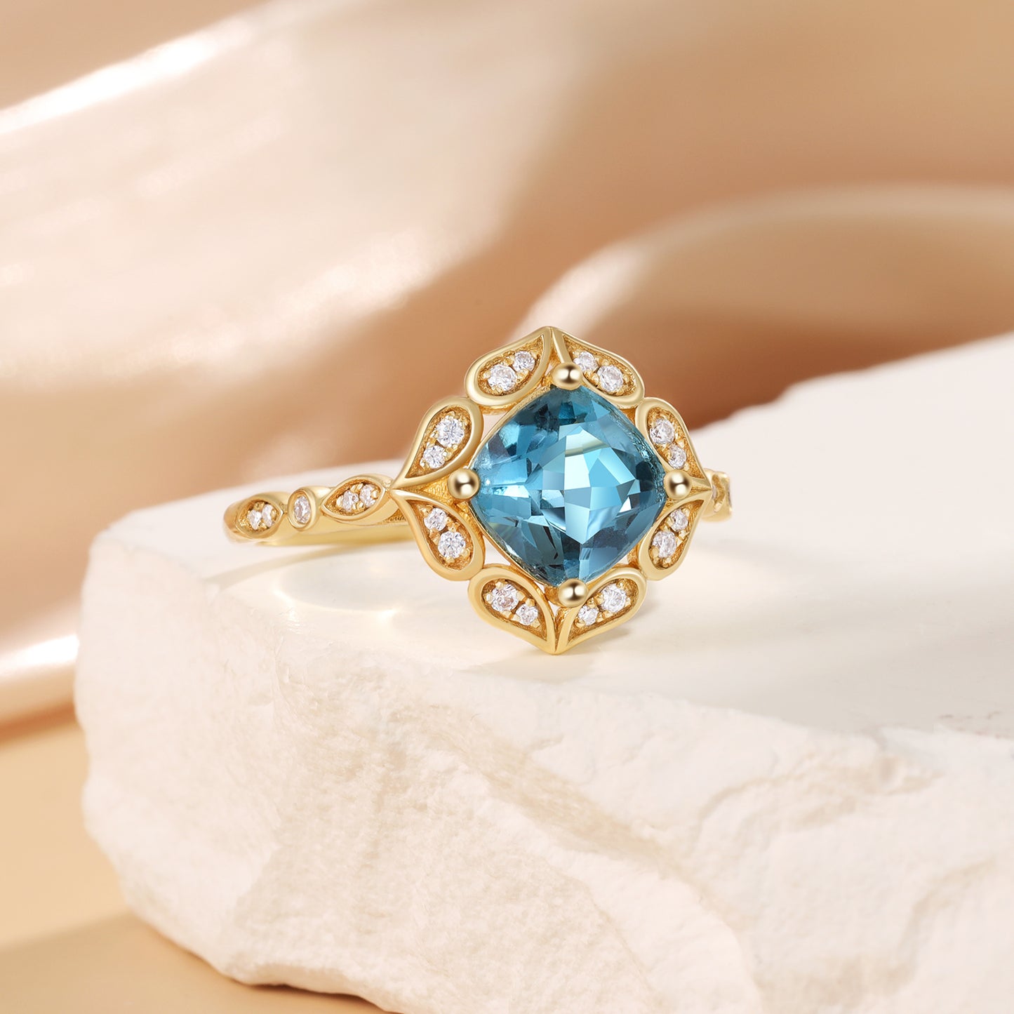 K Gold Natural Blue Topaz Ring