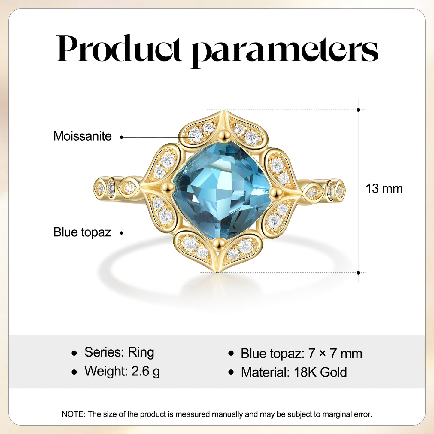 K Gold Natural Blue Topaz Ring