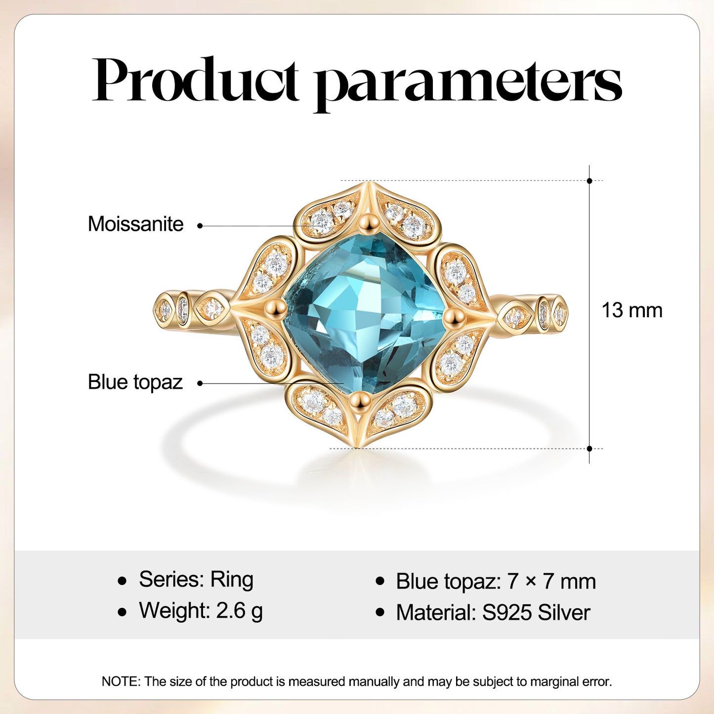 K Gold Natural Blue Topaz Ring