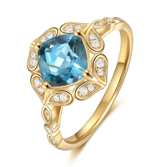 K Gold Natural Blue Topaz Ring