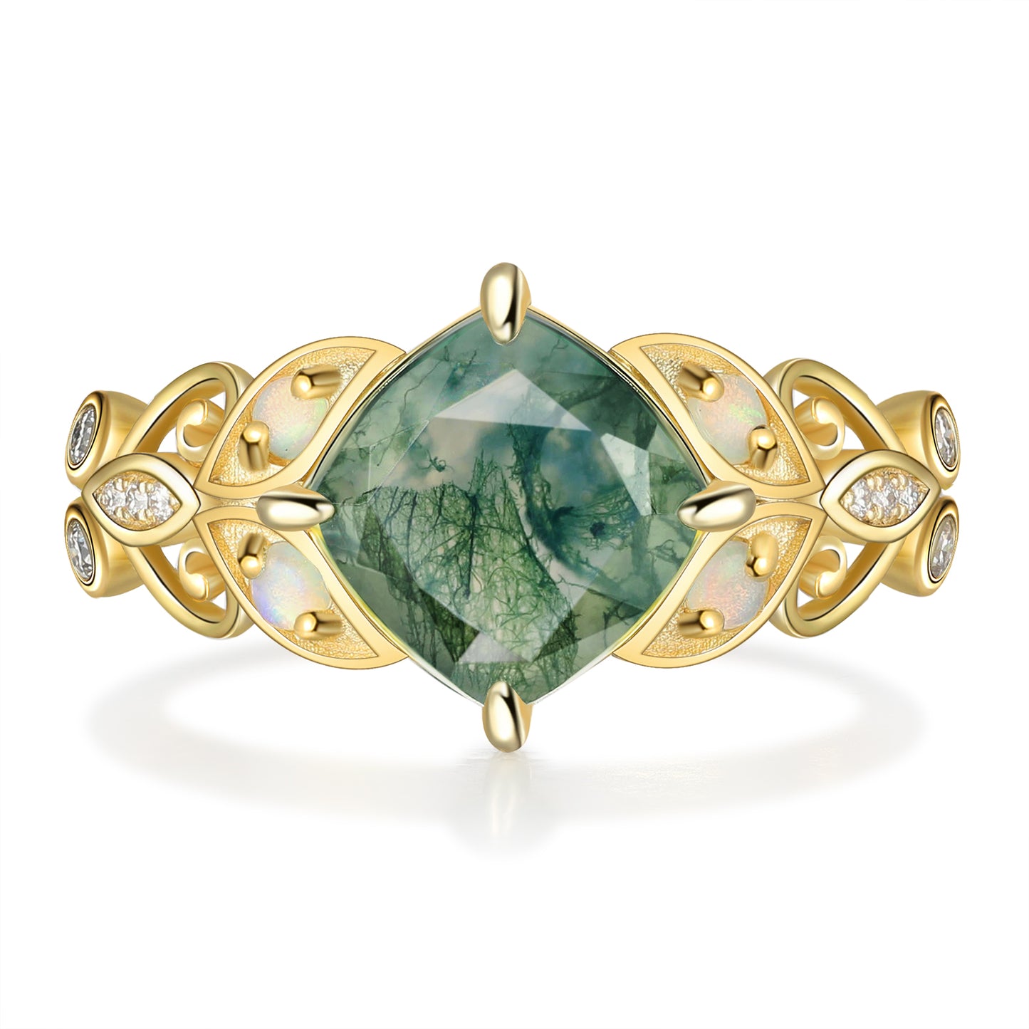 K Gold Natural Moss Agate Ring