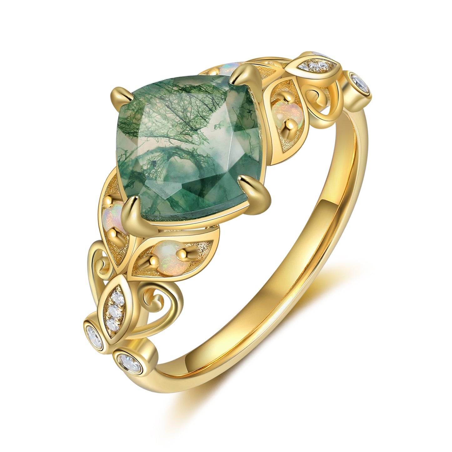 K Gold Natural Moss Agate Ring