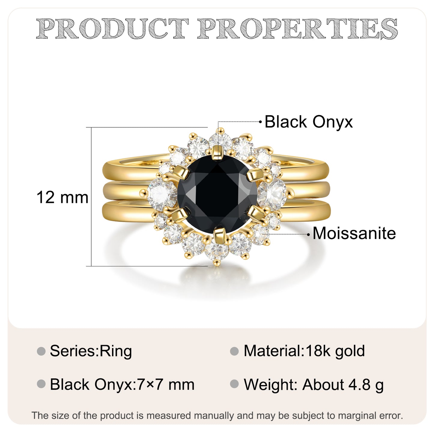 K Gold Natural Black Onyx Ring