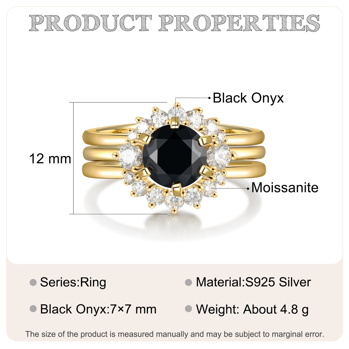 K Gold Natural Black Onyx Ring