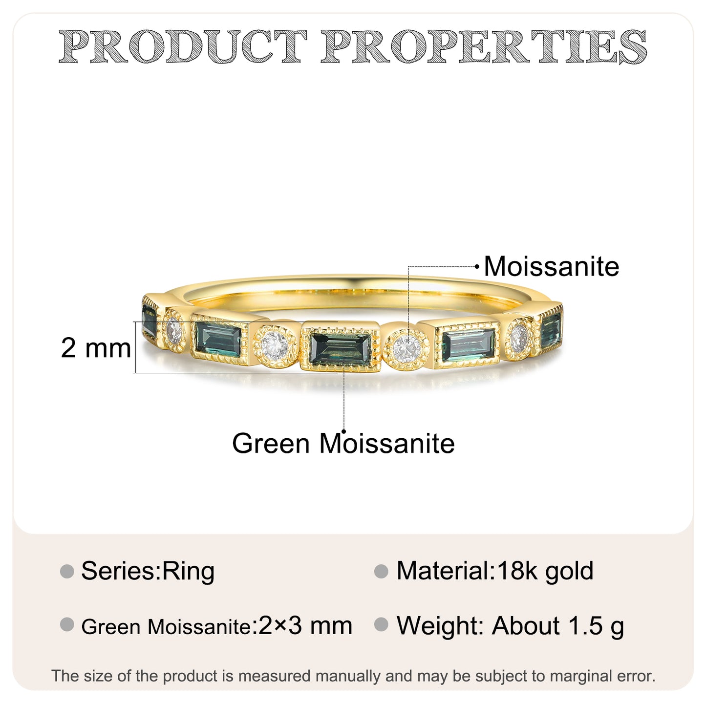 K Gold Natural Green Moissanite Ring