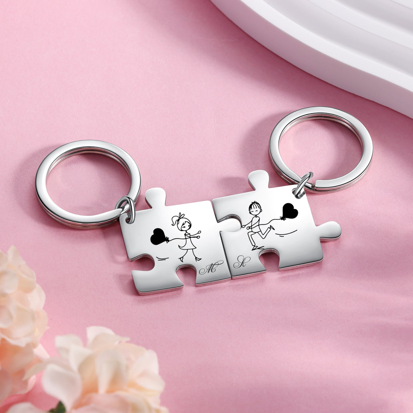 Stainless Steel Couple Puzzle Keychian