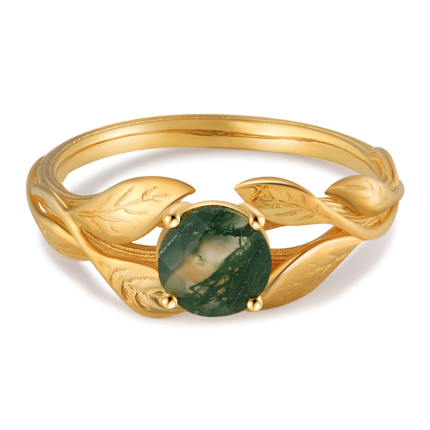 K Gold Natural Moss Agate Ring