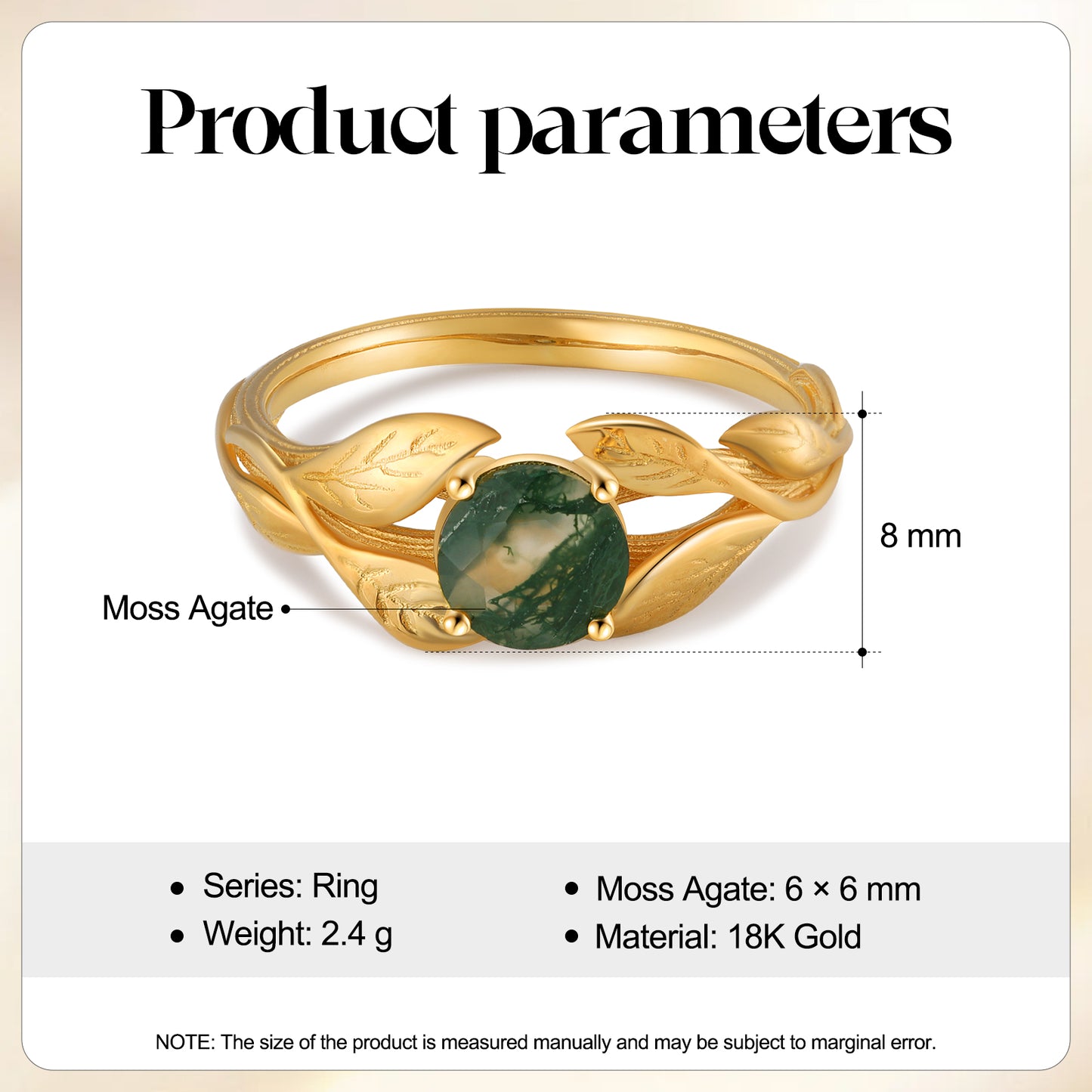 K Gold Natural Moss Agate Ring