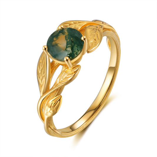 K Gold Natural Moss Agate Ring