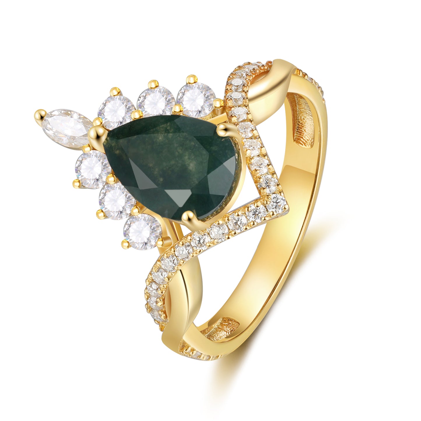 K Gold Natural Moss Agate Ring