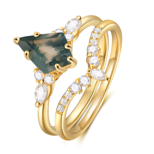 K Gold Natural Moss Agate Ring