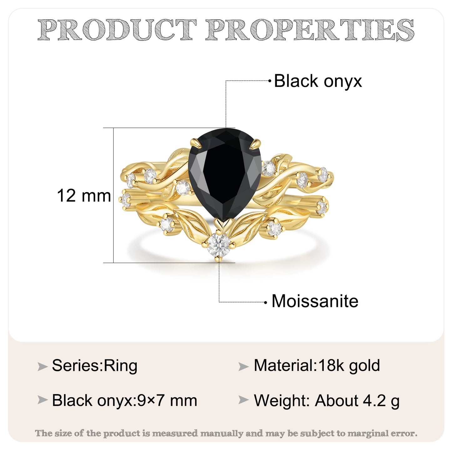 K Gold Natural Black Onyx Ring