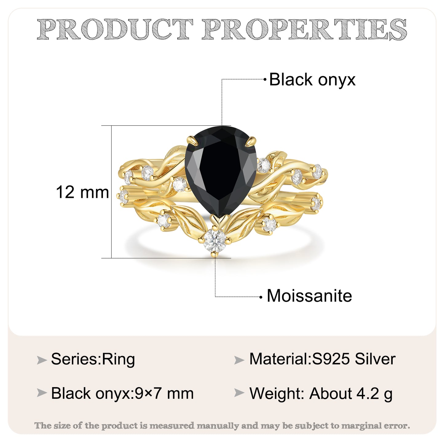 K Gold Natural Black Onyx Ring