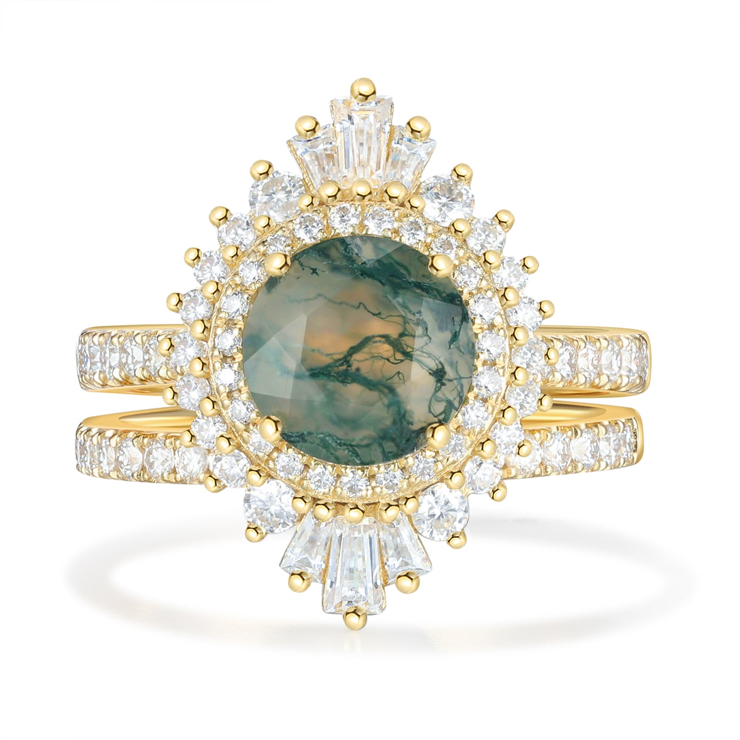 K Gold Natural Moss Agate Ring