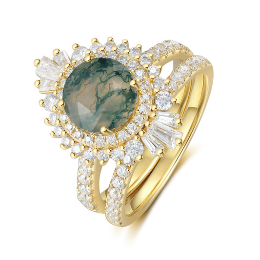 K Gold Natural Moss Agate Ring