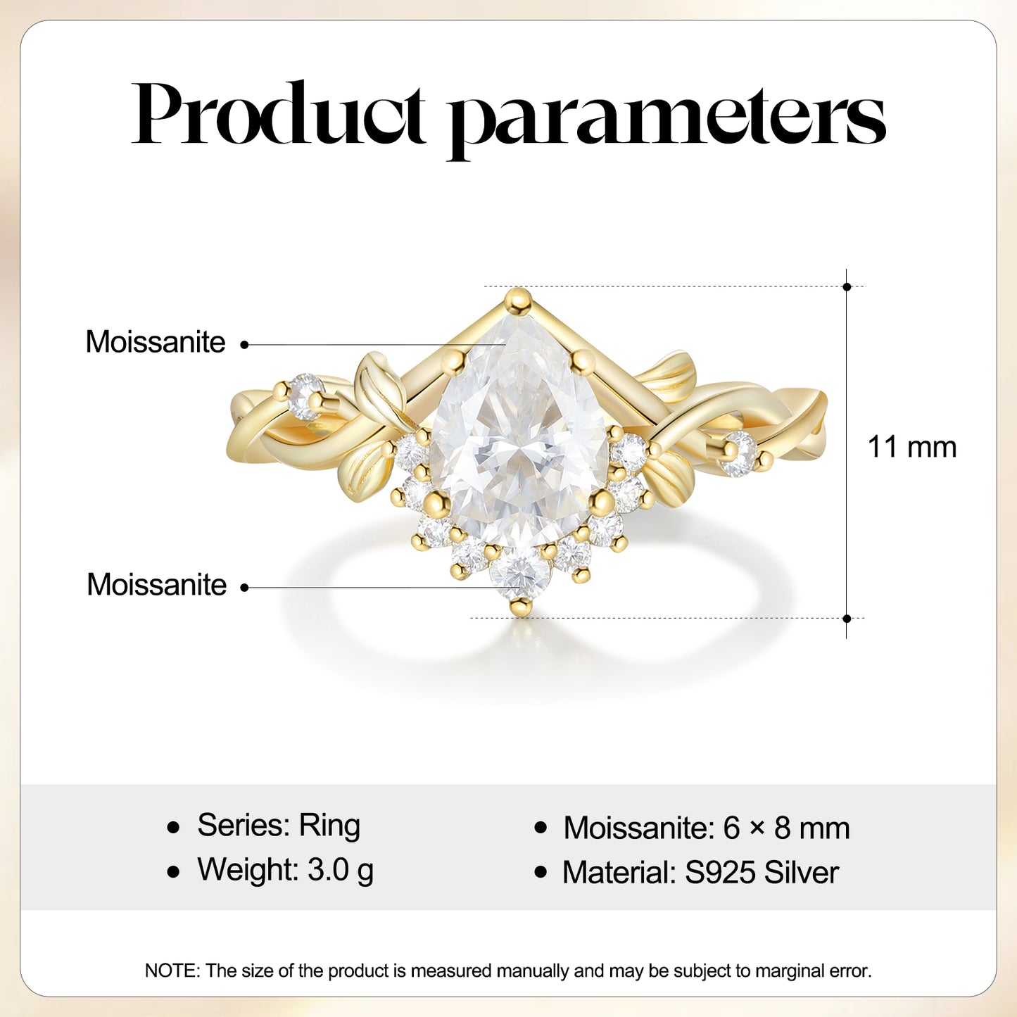 K Gold Natural Moissanite Ring