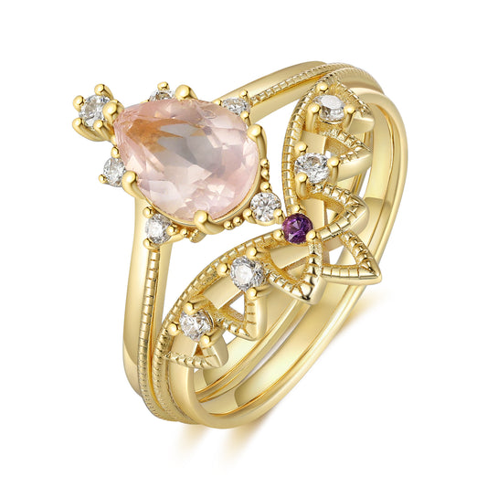 K Gold Natural Rose Quartz Ring