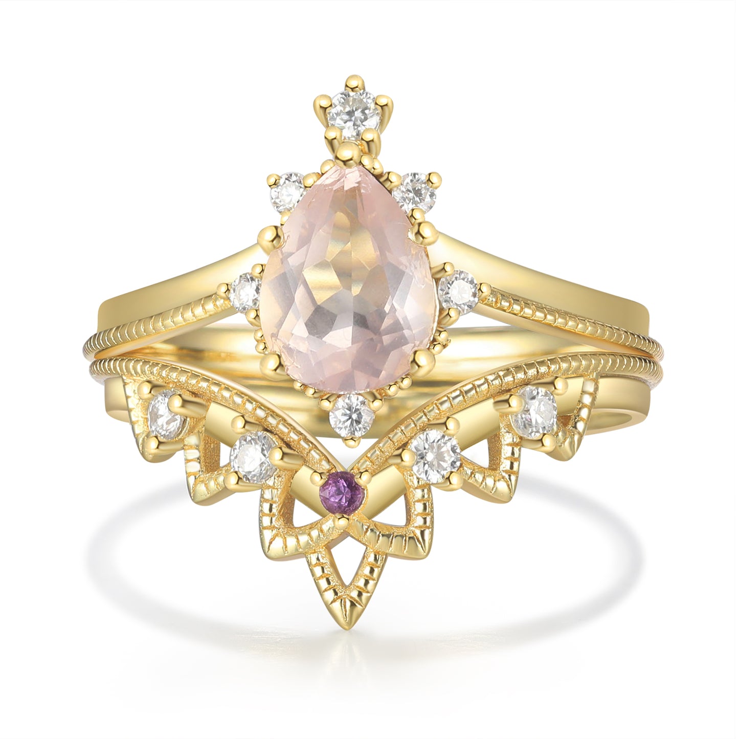 K Gold Natural Rose Quartz Ring