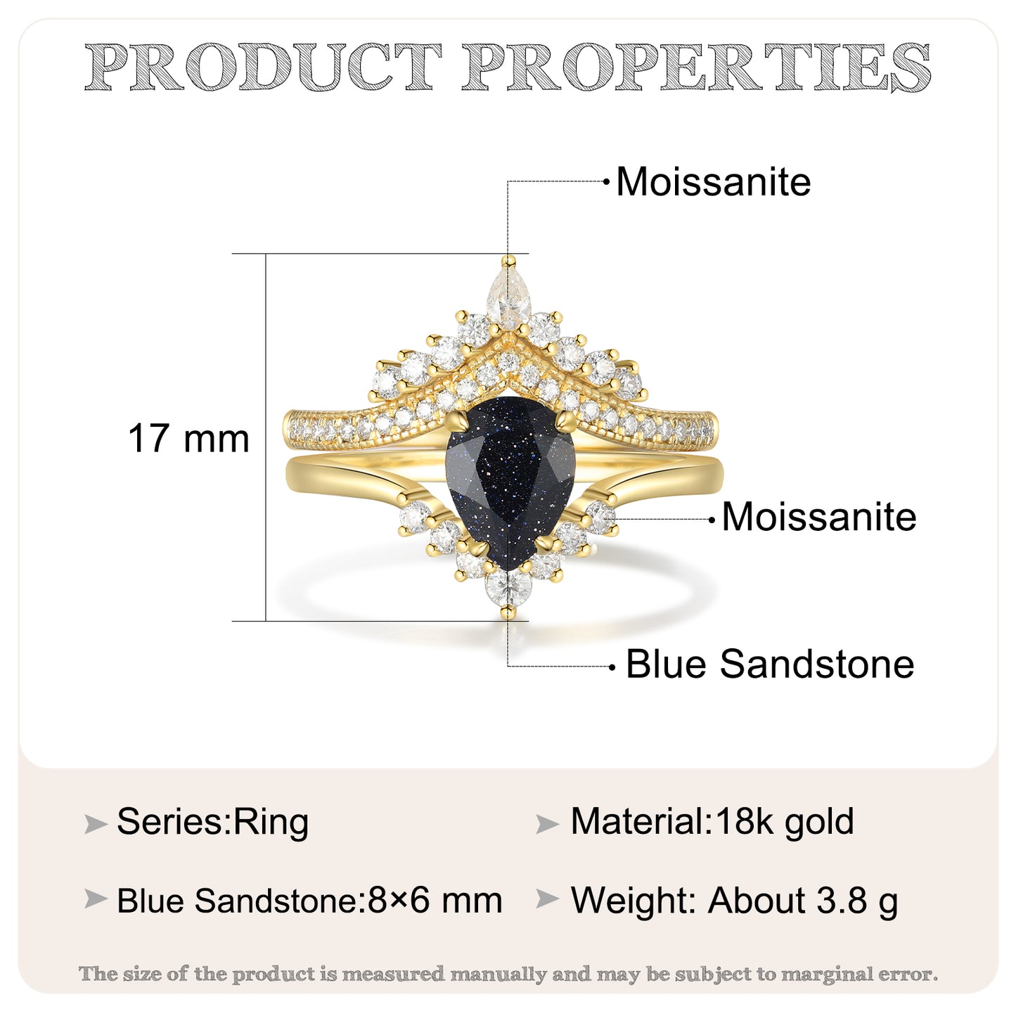 K Gold Natural Blue Sandstone Ring