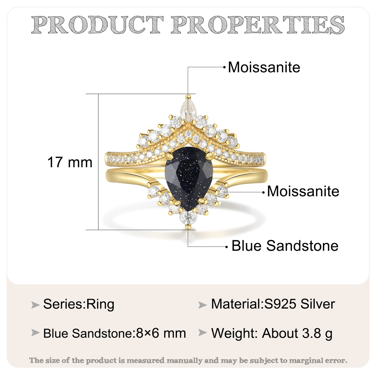 K Gold Natural Blue Sandstone Ring