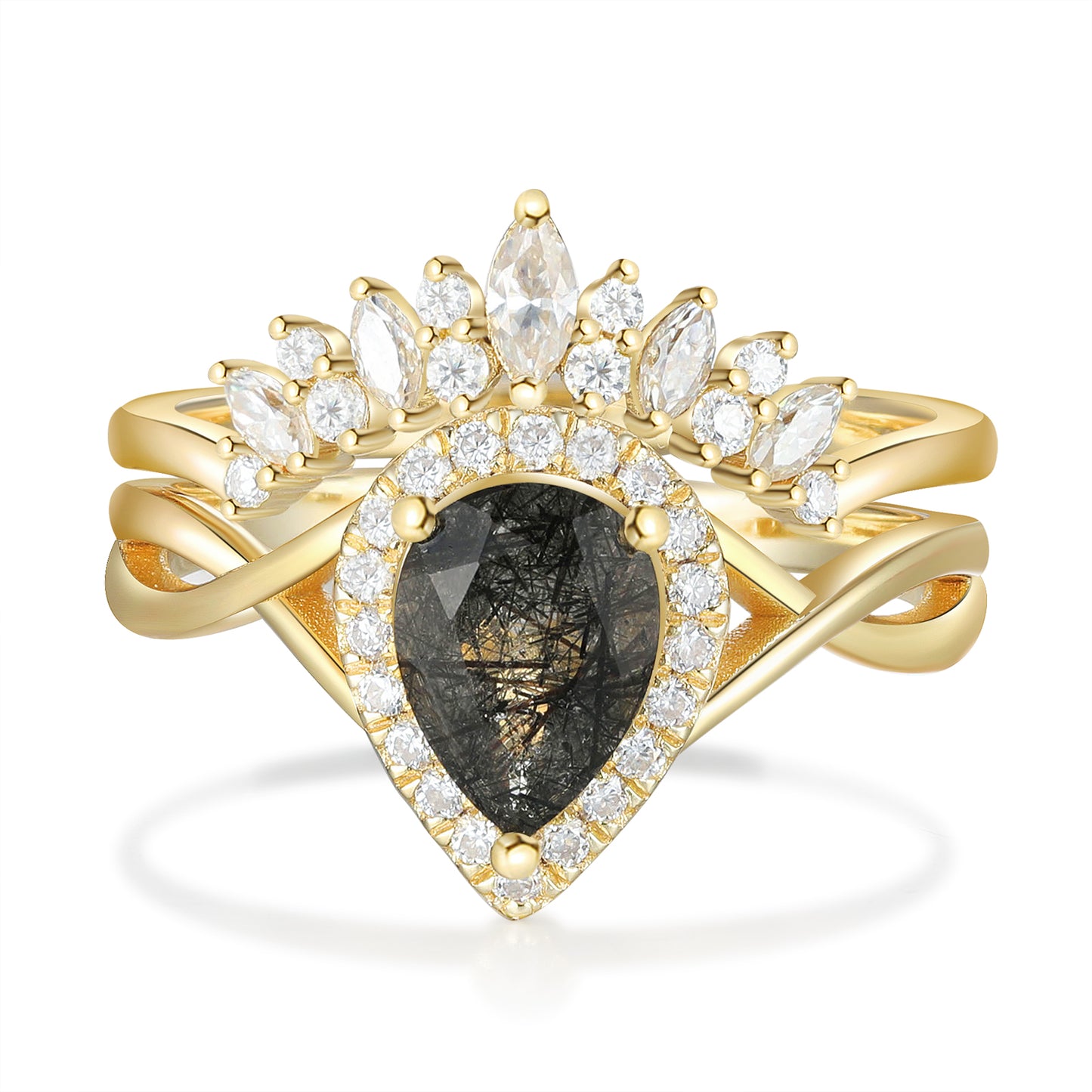 K Gold Natural Black Quartz Ring