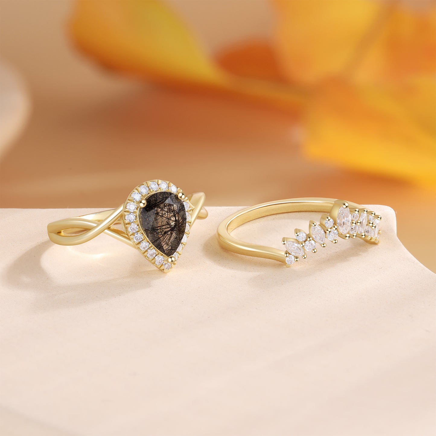 K Gold Natural Black Quartz Ring