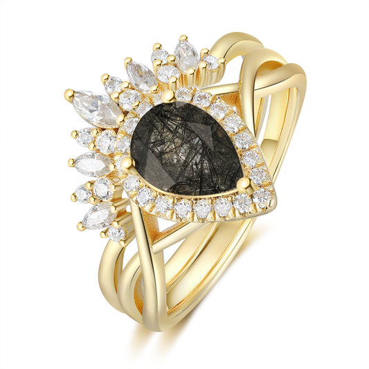 K Gold Natural Black Quartz Ring