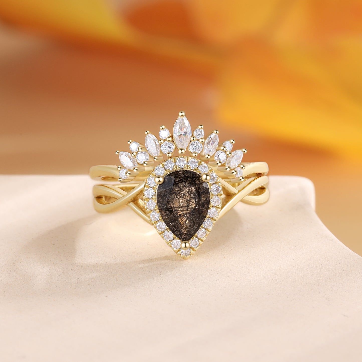 K Gold Natural Black Quartz Ring