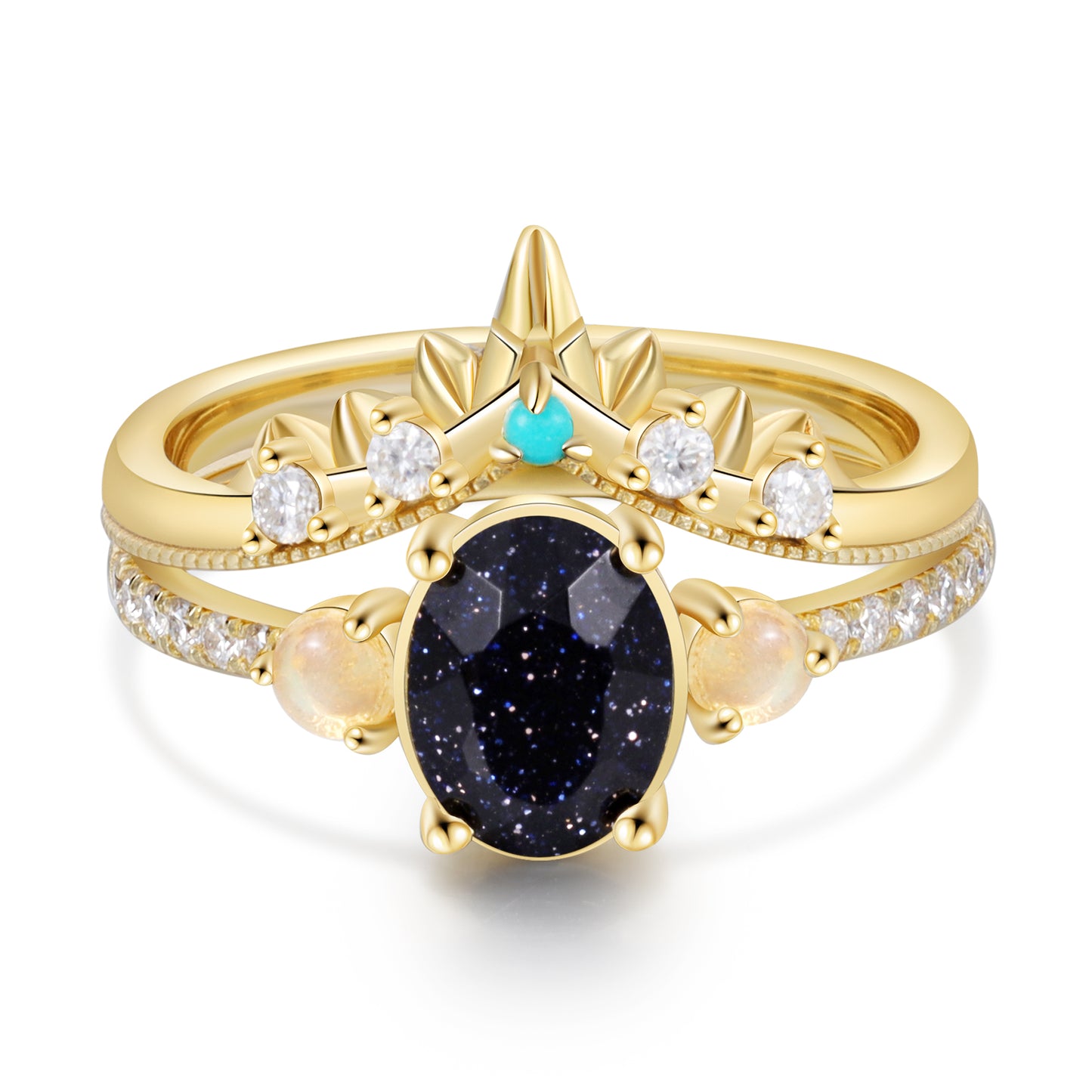 K Gold Natural Blue Sandstone Ring