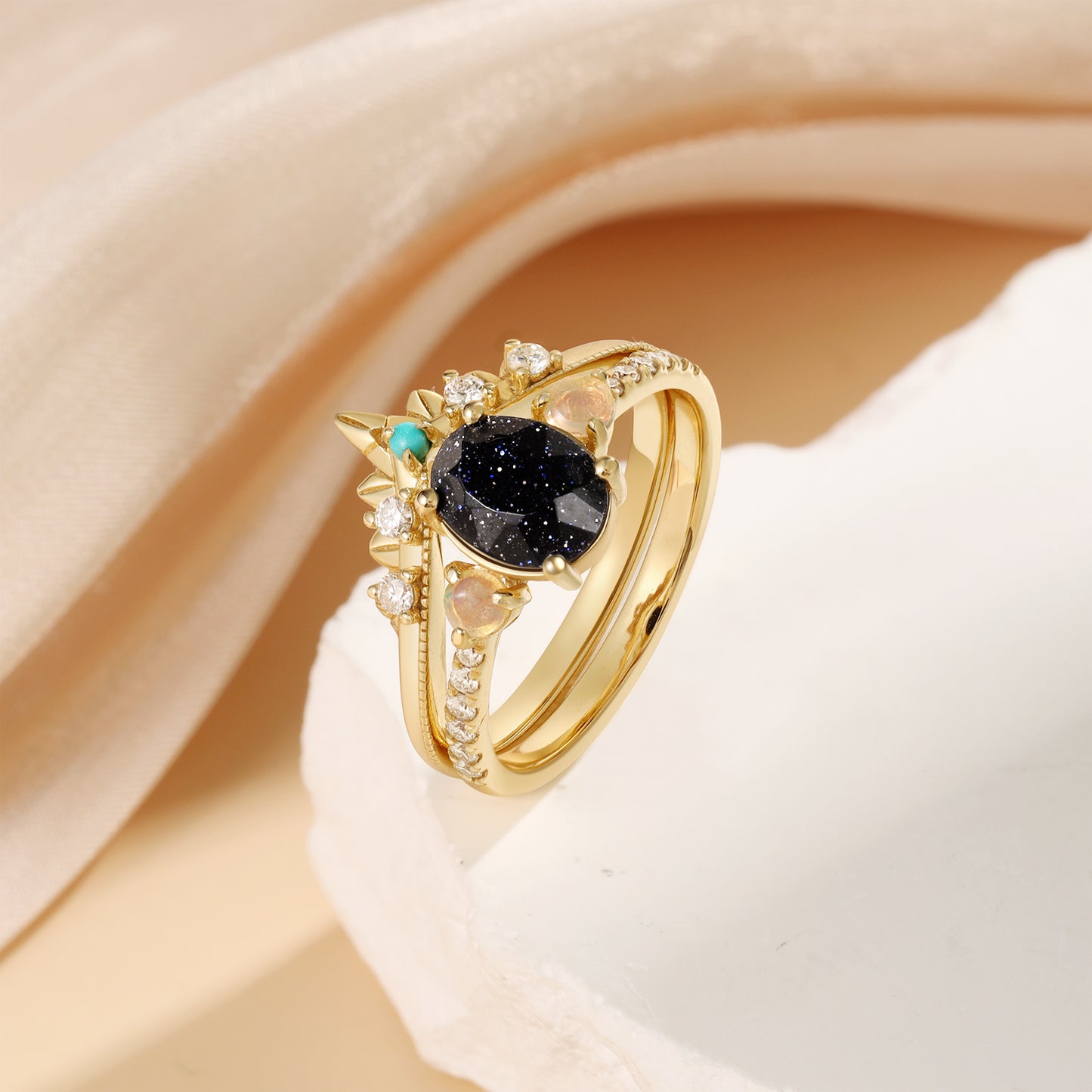 K Gold Natural Blue Sandstone Ring