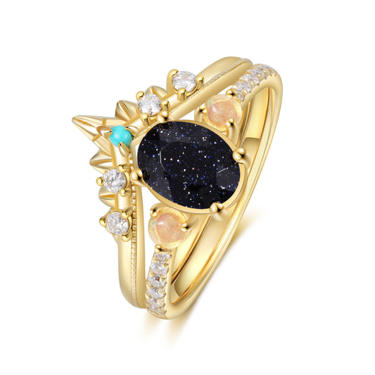 K Gold Natural Blue Sandstone Ring