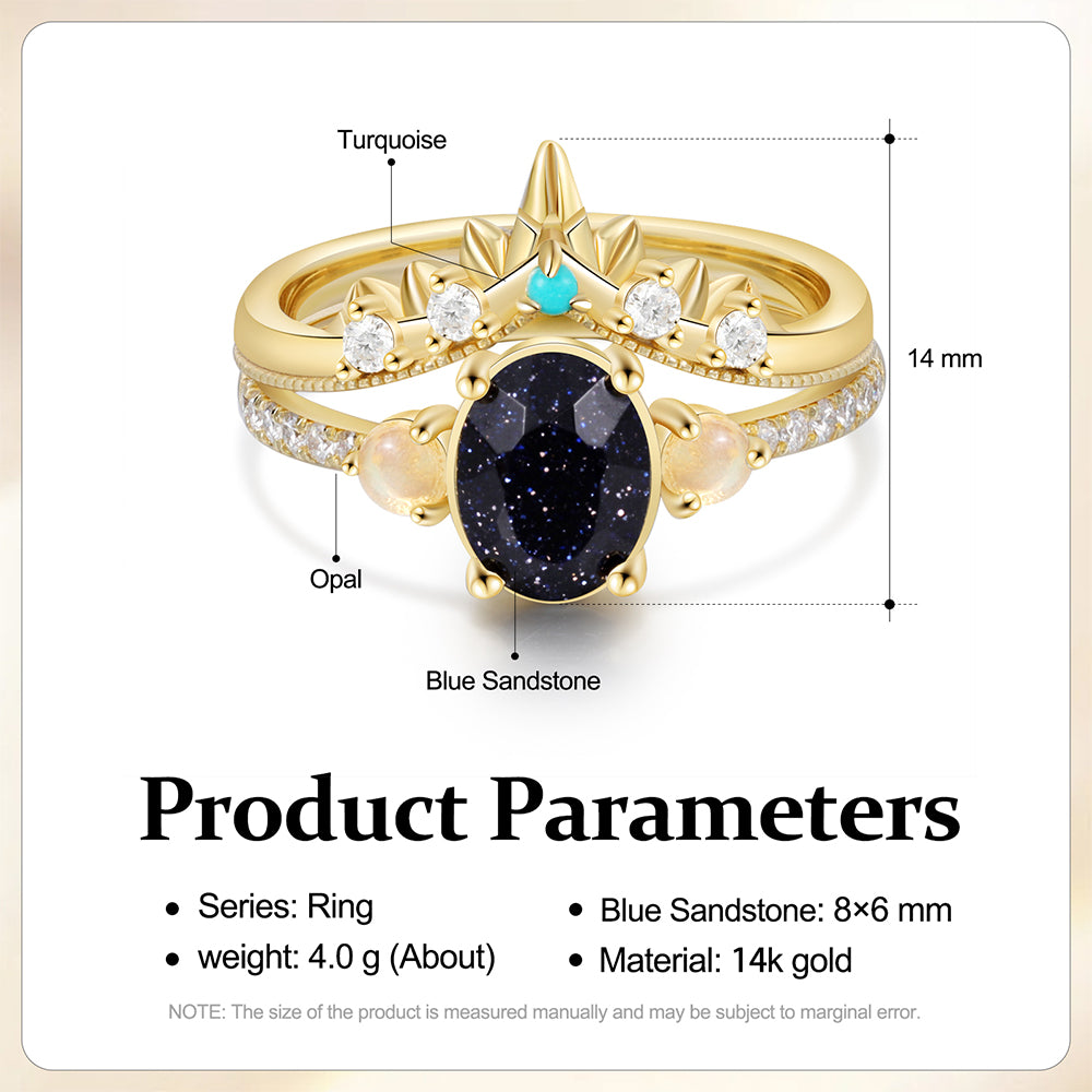 K Gold Natural Blue Sandstone Ring