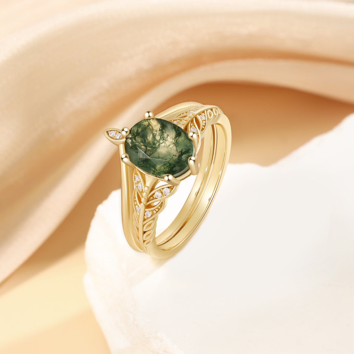 K Gold Moss Agate Ring