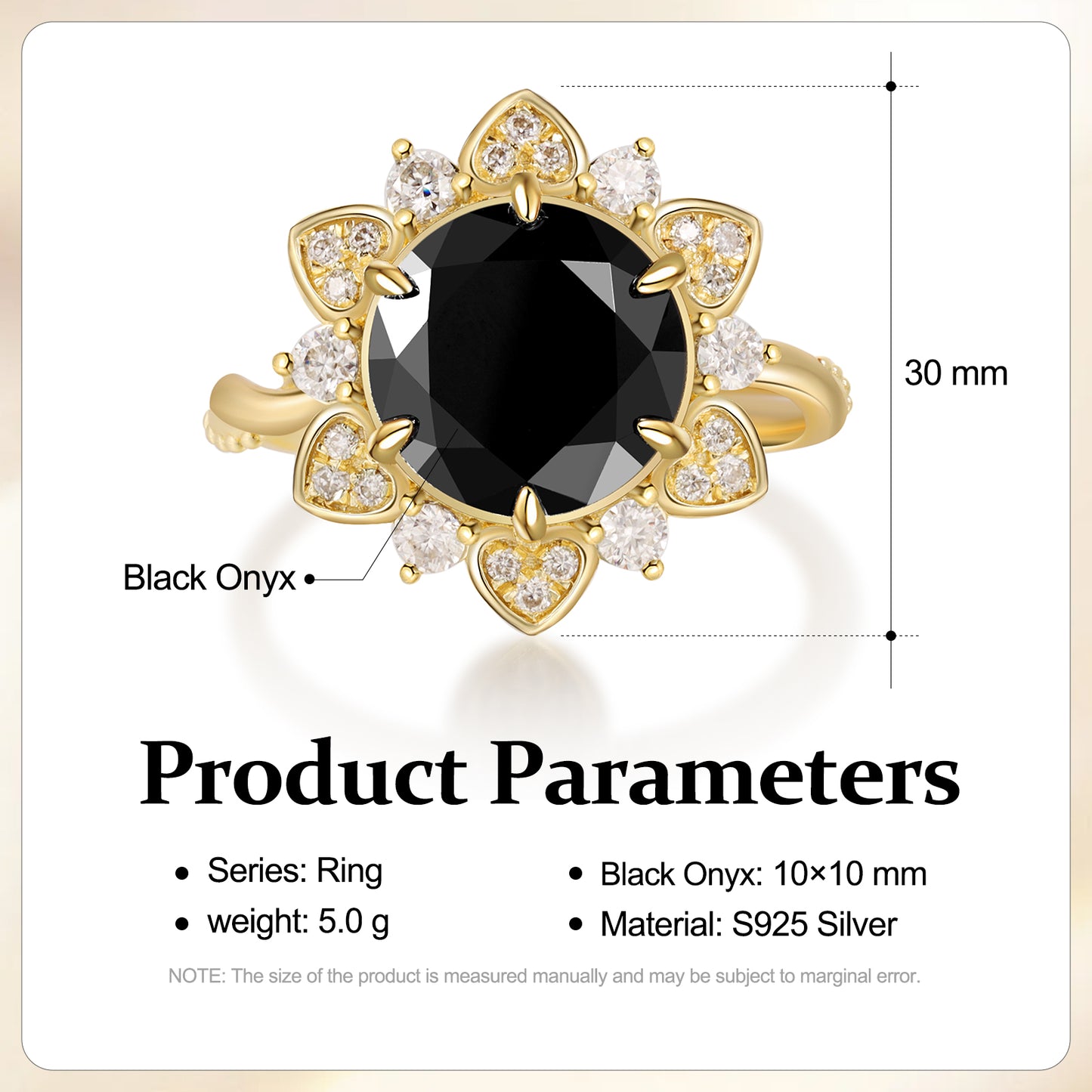 K Gold Natural Black Onyx Ring