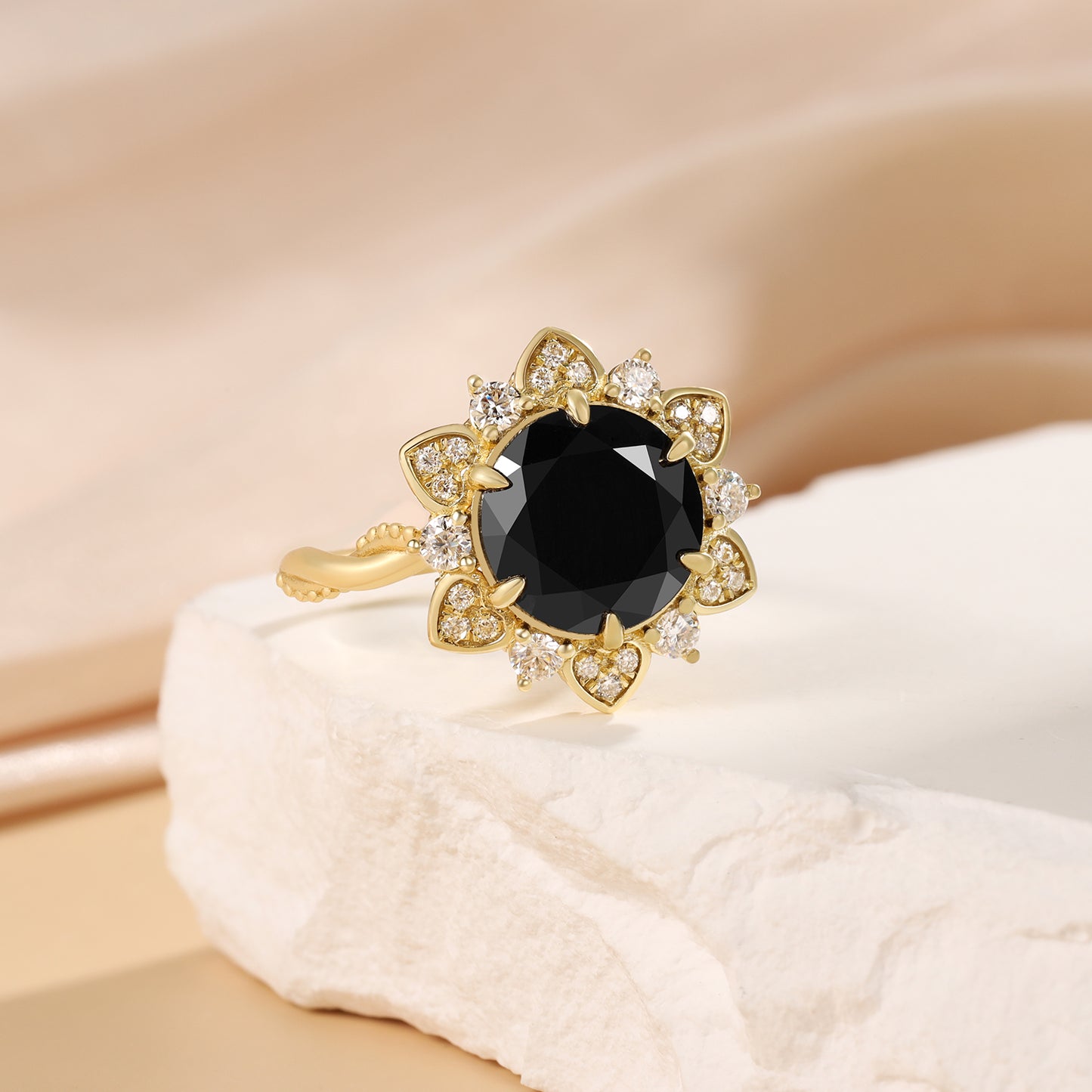 K Gold Natural Black Onyx Ring