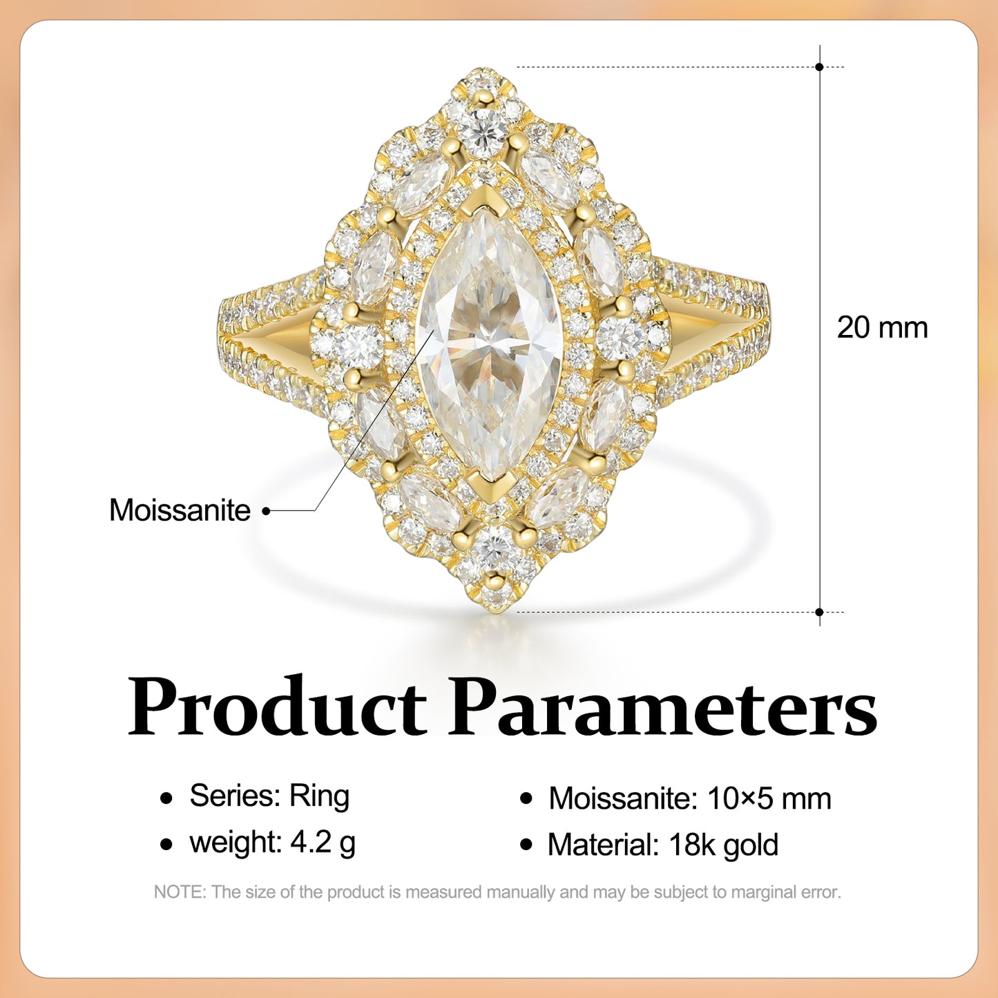 K Gold Natural Moissanite Ring