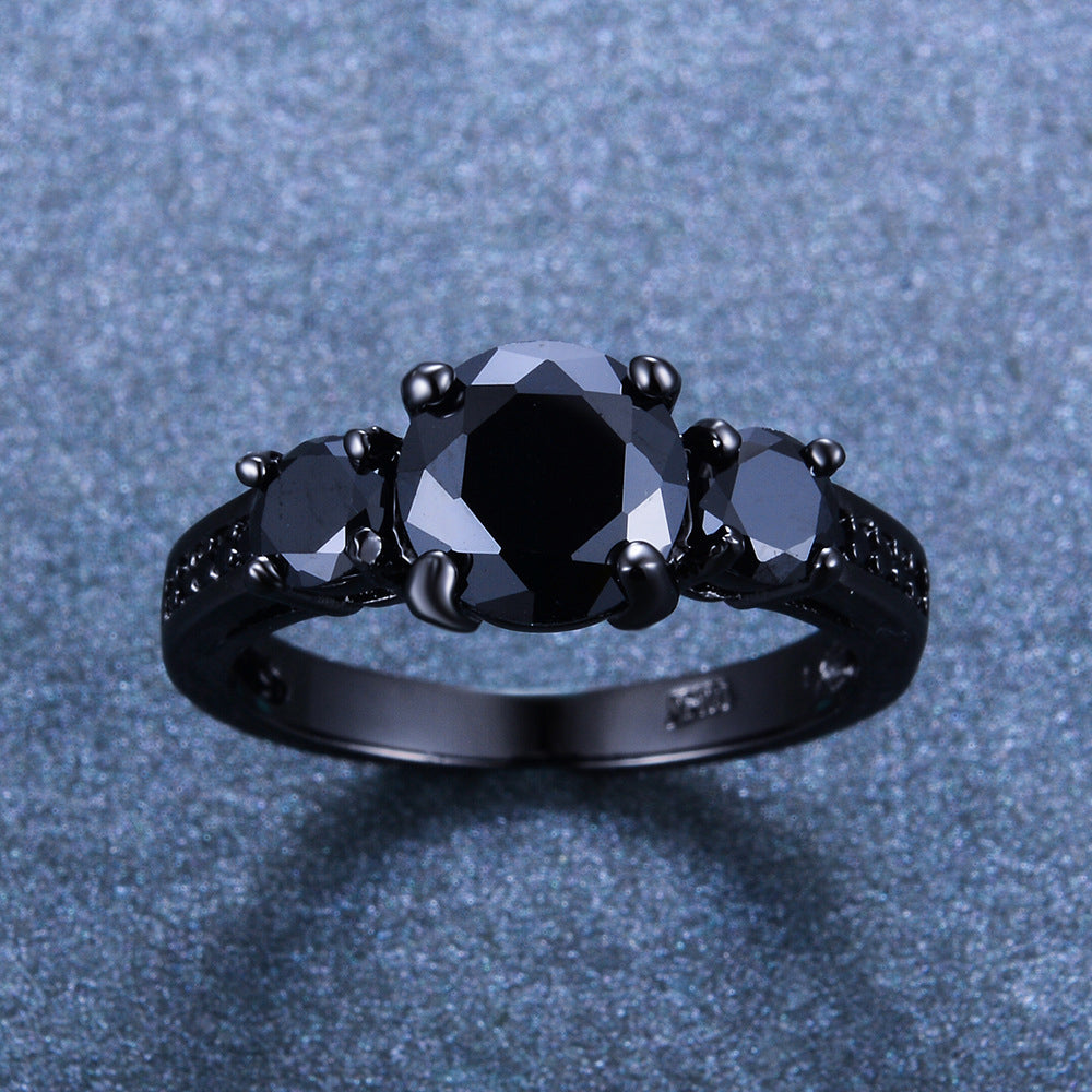 Black Onyx Round Cut Black Gold Ring
