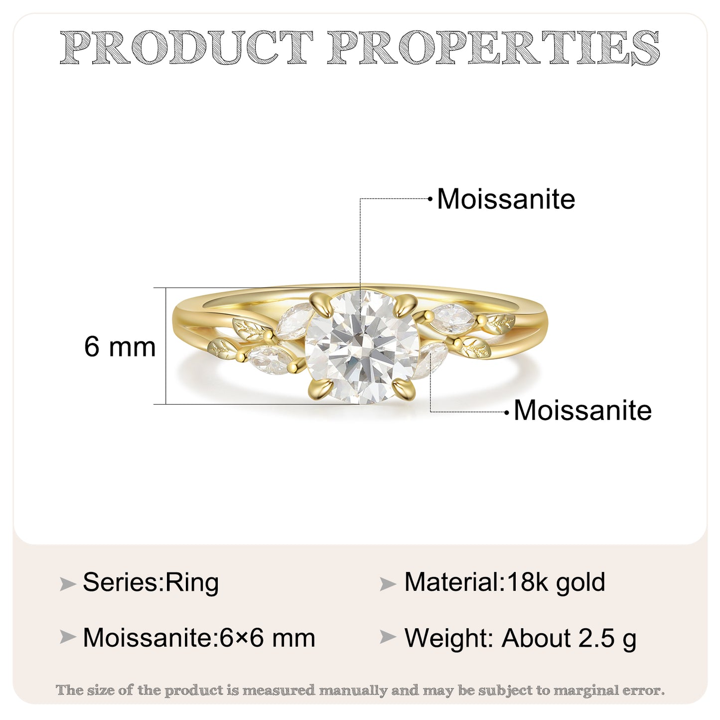 K Gold Natural Moissanite Ring