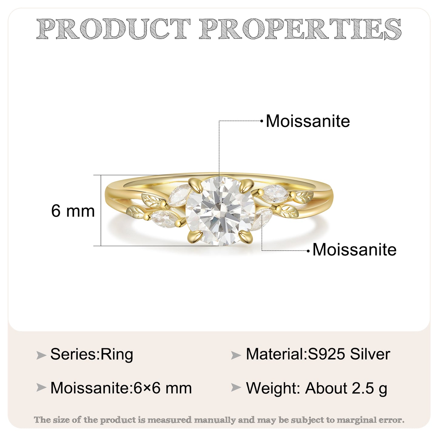 K Gold Natural Moissanite Ring