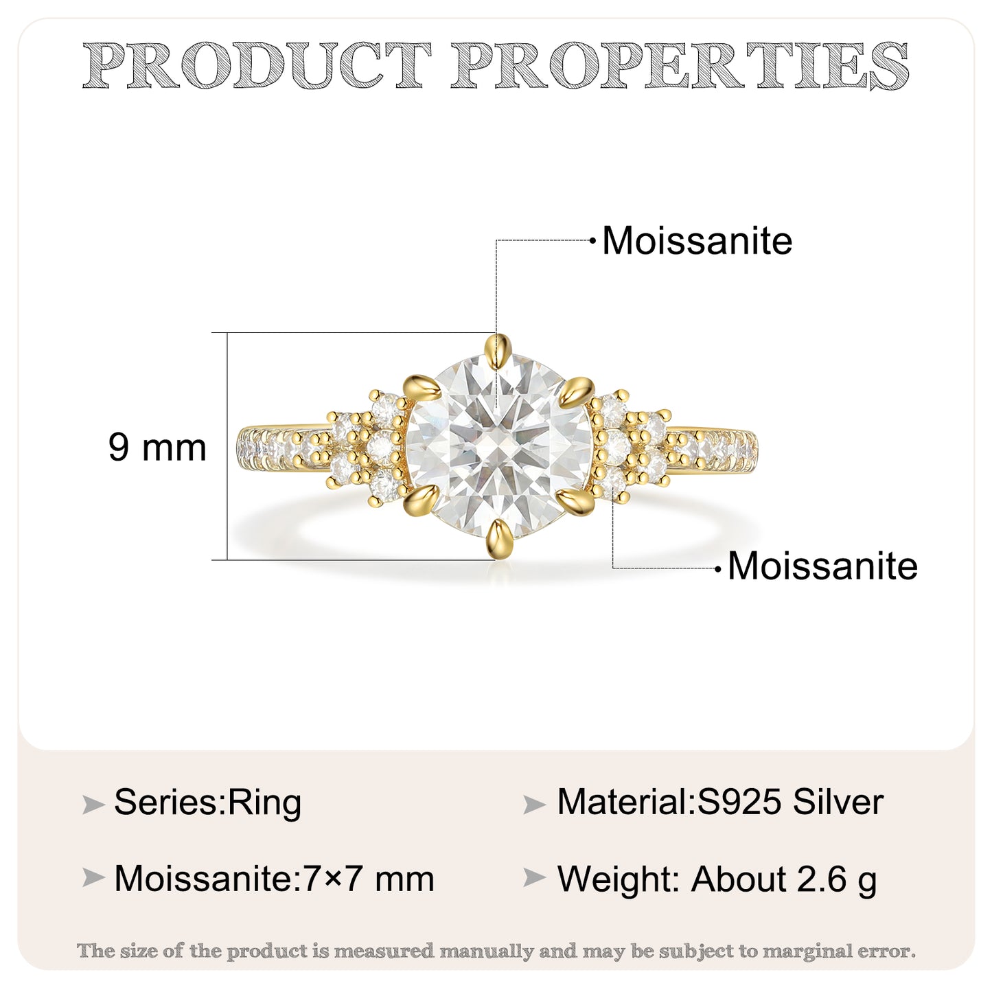 K Gold Natural Moissanite Ring