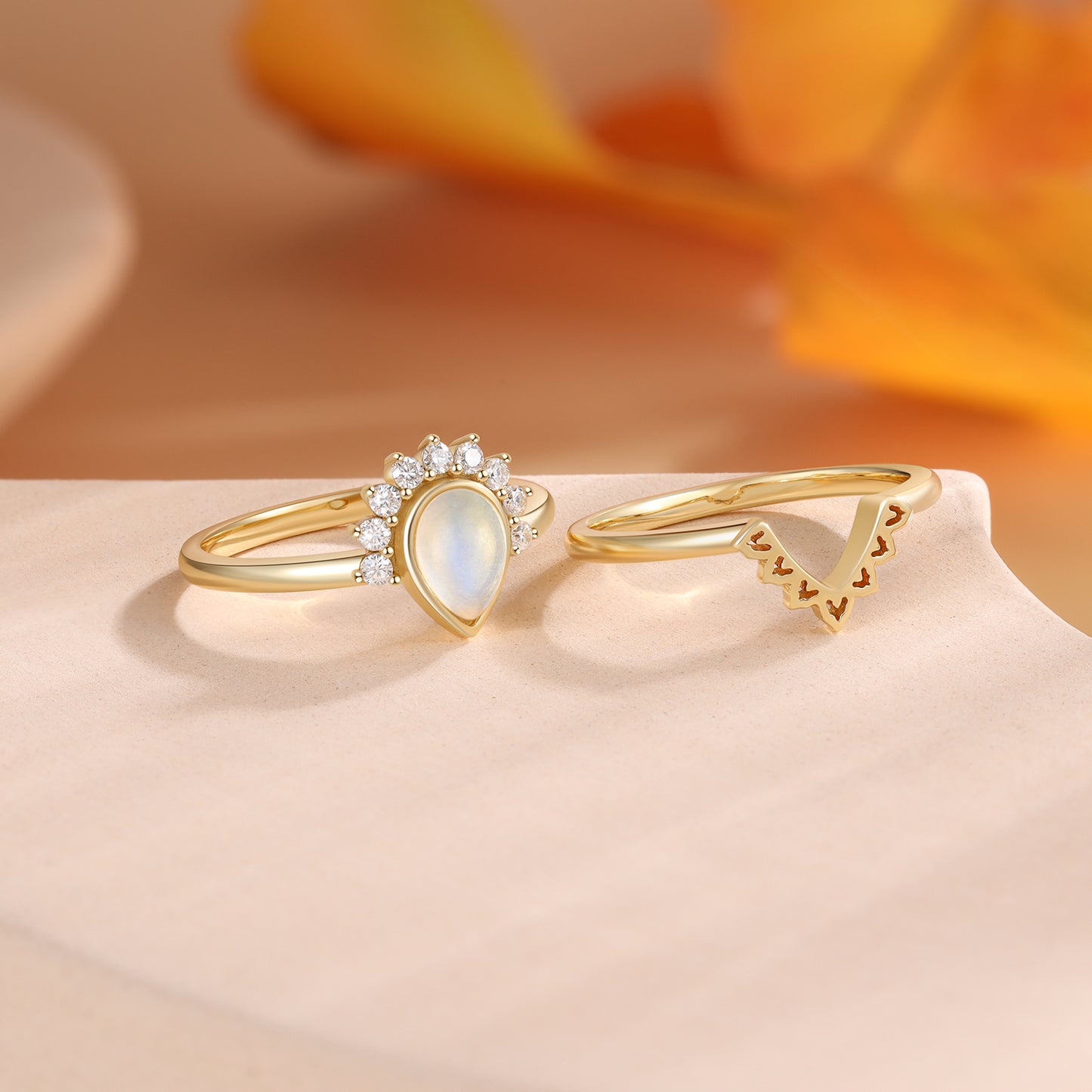 K Gold Natural Moonstone Ring